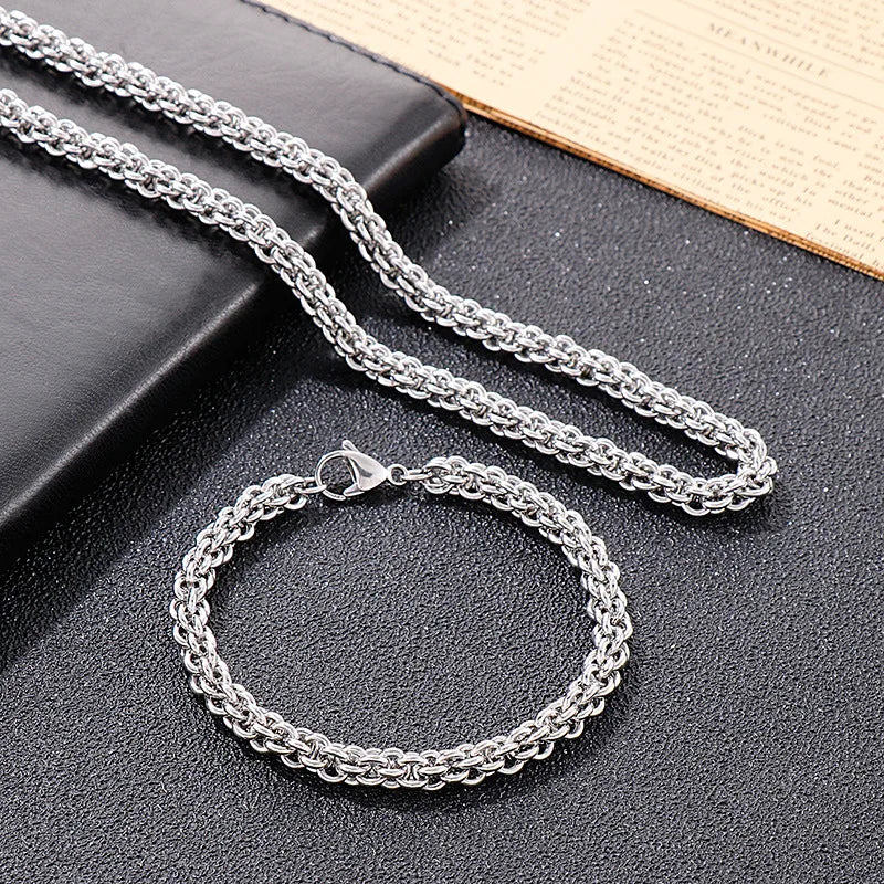 Cable Link Chain Bracelet Necklace Set 7mm — Stainless Steel