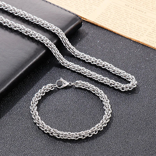 Cable Link Chain Bracelet Necklace Set 7mm — Stainless Steel