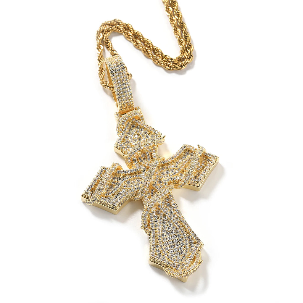THE BLING KING Iced Out Thorn Wrapped Cross Pendant Necklace Zircon Hip Hop Jewelry Father's Day Graduation Gift for Men