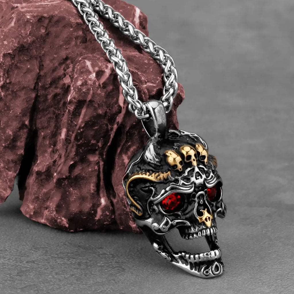 Neo-Gothic Skull Pendant Necklace — Stainless Steel