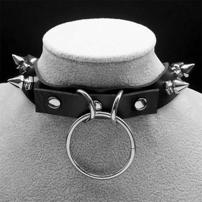Gothic Cross Leather Choker Necklace — Stainless Steel