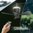 12000mAh Ceiling Fans Portable Camping Fan Tent Air Circulator Cooler Outdoor Rechargeable Electric Fan LED Light
