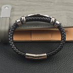 Viking Valknut Leather Braid Bracelet — Stainless Steel
