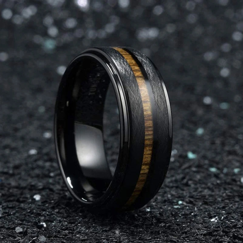 Fashion Black Narrow Wood Grain Stainless Steel Rings For Men Anniversary Party Jewelry Accessories Classical Men Rings