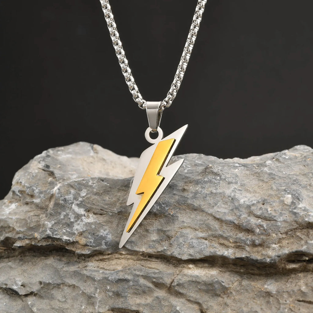 Lightning Bolt Pendant Necklace — Stainless Steel
