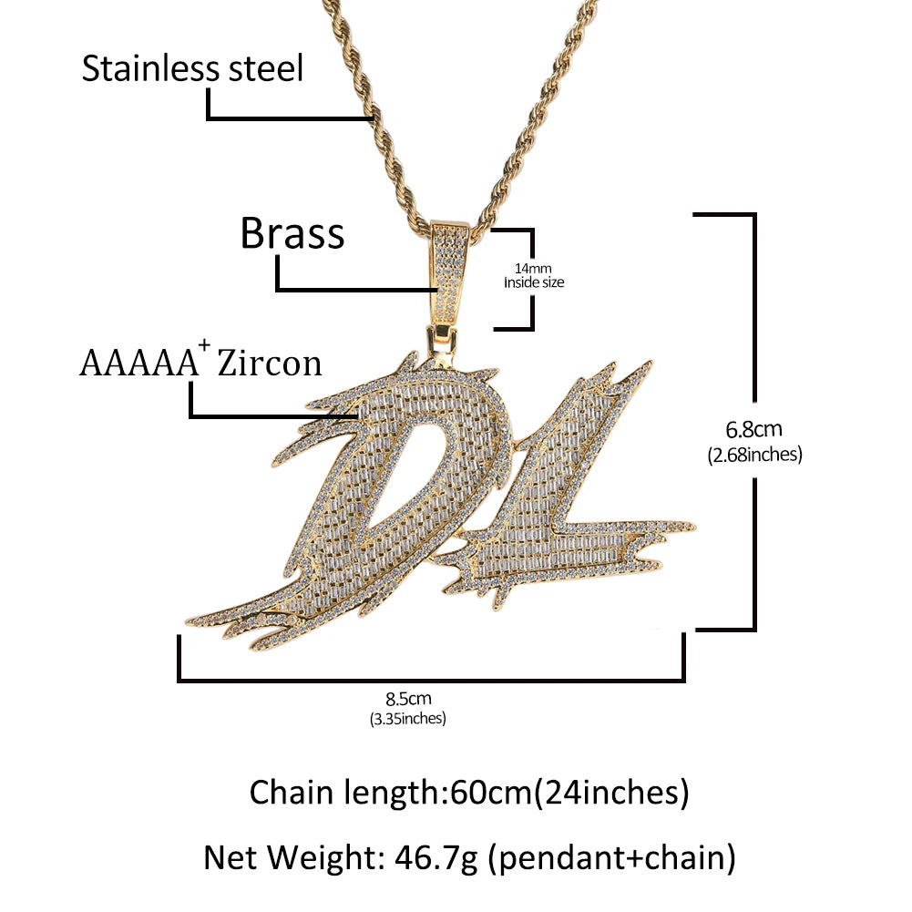 THE BLING KING Custom Thorns Cursive Letters Nameplate Iced Out Cubic Zirconia Number Name Pendant Necklace Hiphop Punk