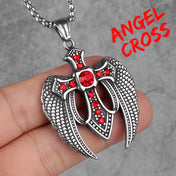 Winged Cross Black Long Chain Necklace Punk Male