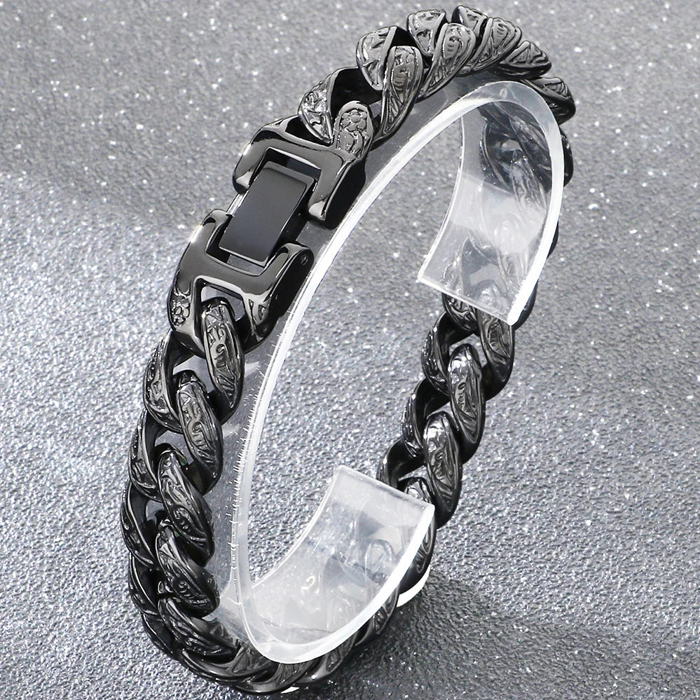 Vintage 13MM Wide Cuban Link Chain Bracelet for Man Solid 316l Stainless Steel Men's Bracelets Wrist Hand Jewelry Gifts