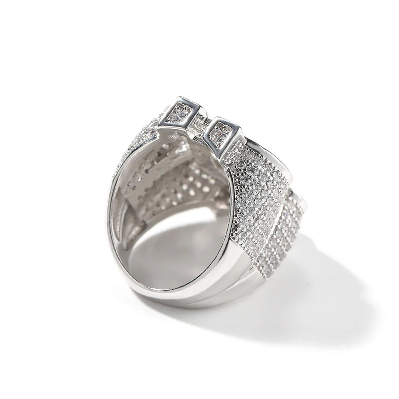 Iced Out Dollar Sign Ring for Men — Two-Tone CZ Pave