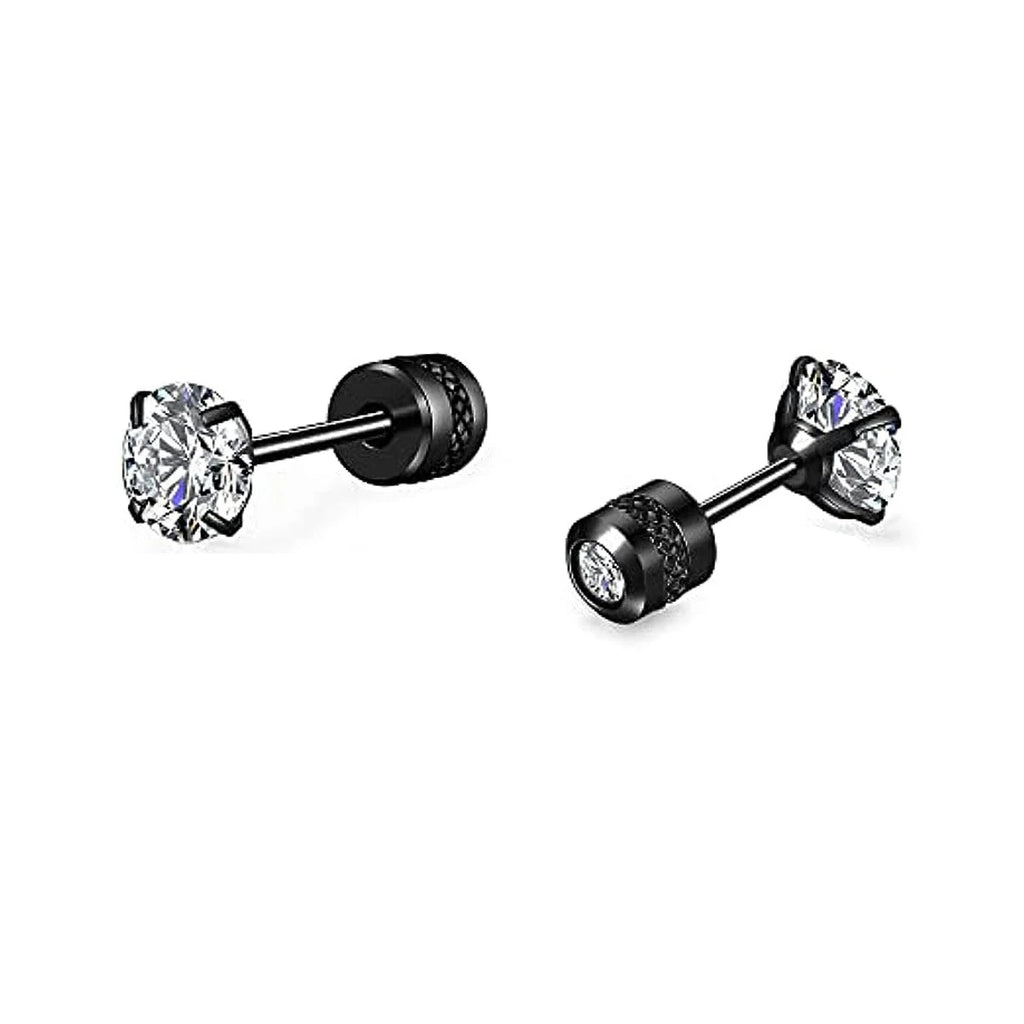 Glamorous Stainless Steel & Zircon Stud Earrings for Men – Hypoallergenic 5-Pairs Set, Durable & Versatile
