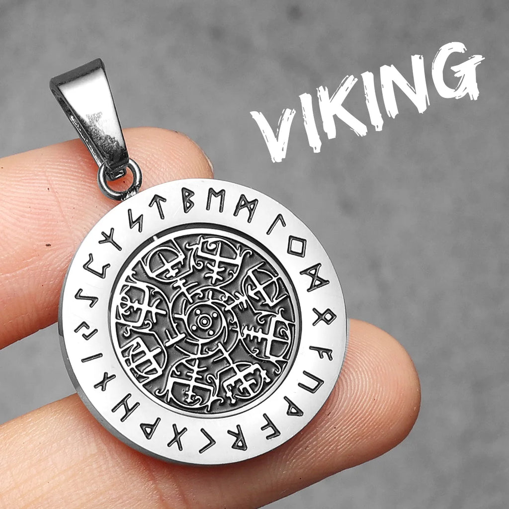 Rotatable Viking Compass Rune Men Necklaces With Pendant Stainless Steel Jewelry For Male Women Punk Accessories Gifts Wholesale