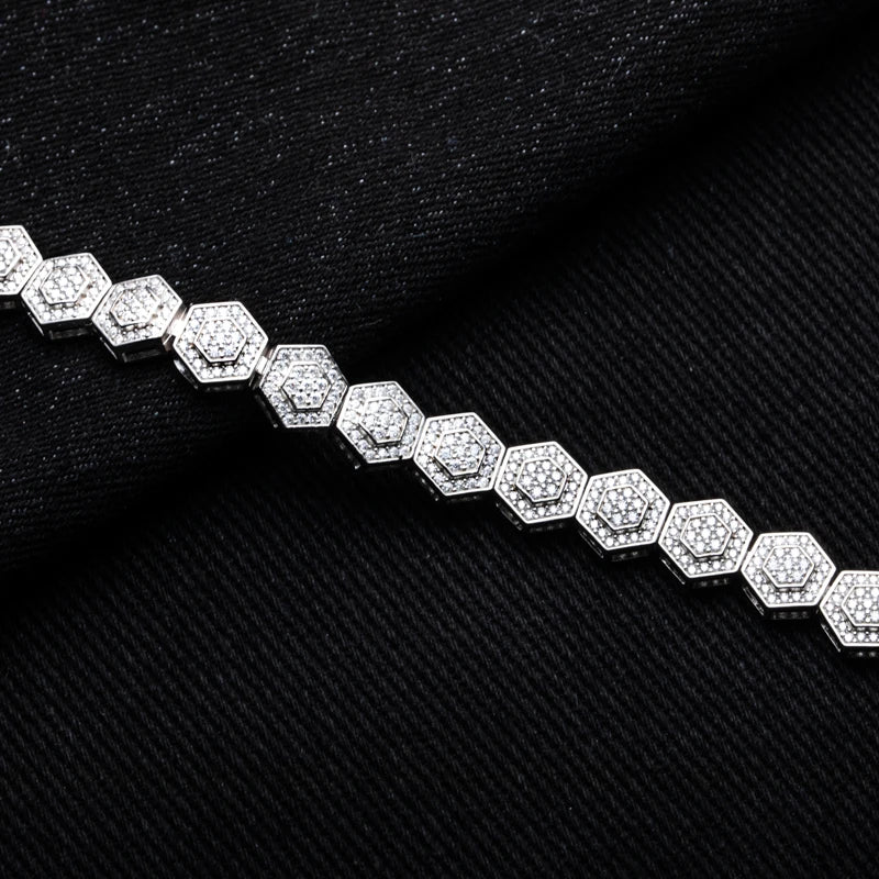 Iced Out Hexagon Bracelet — 925 Silver