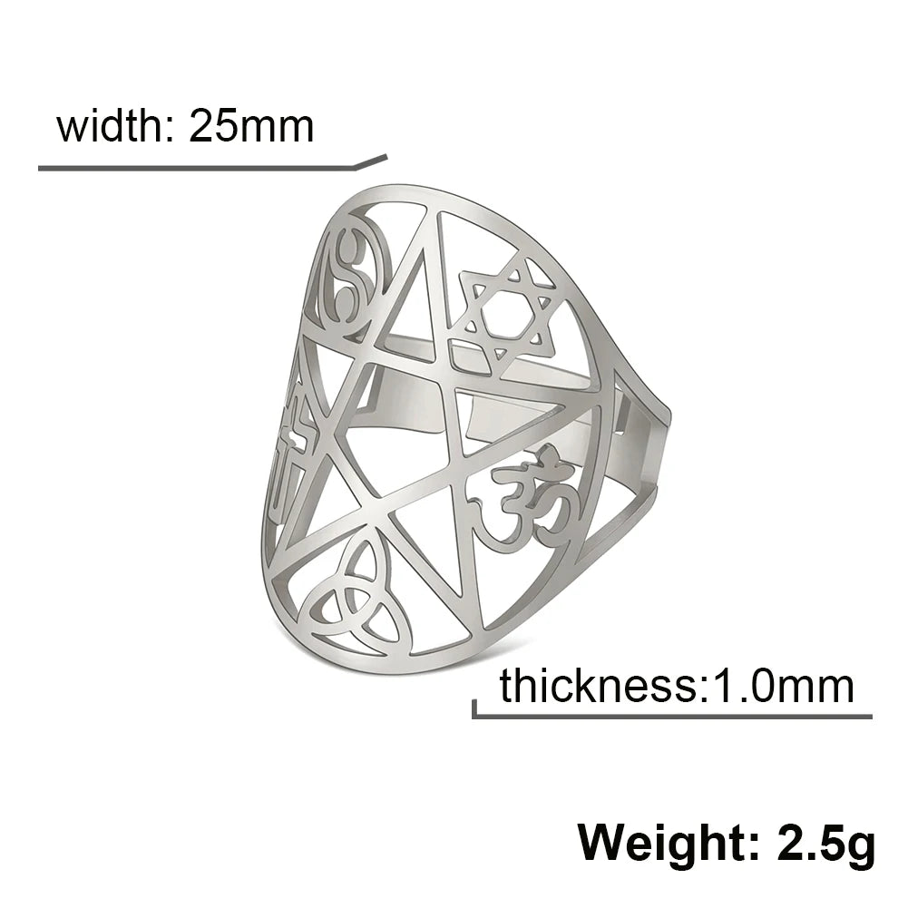 COOLTIME Sigil of Lilith Ring Vintage Stainless Steel Adjustable Pentagram Om Symbol Magic Couple Rings Amulet Jewelry