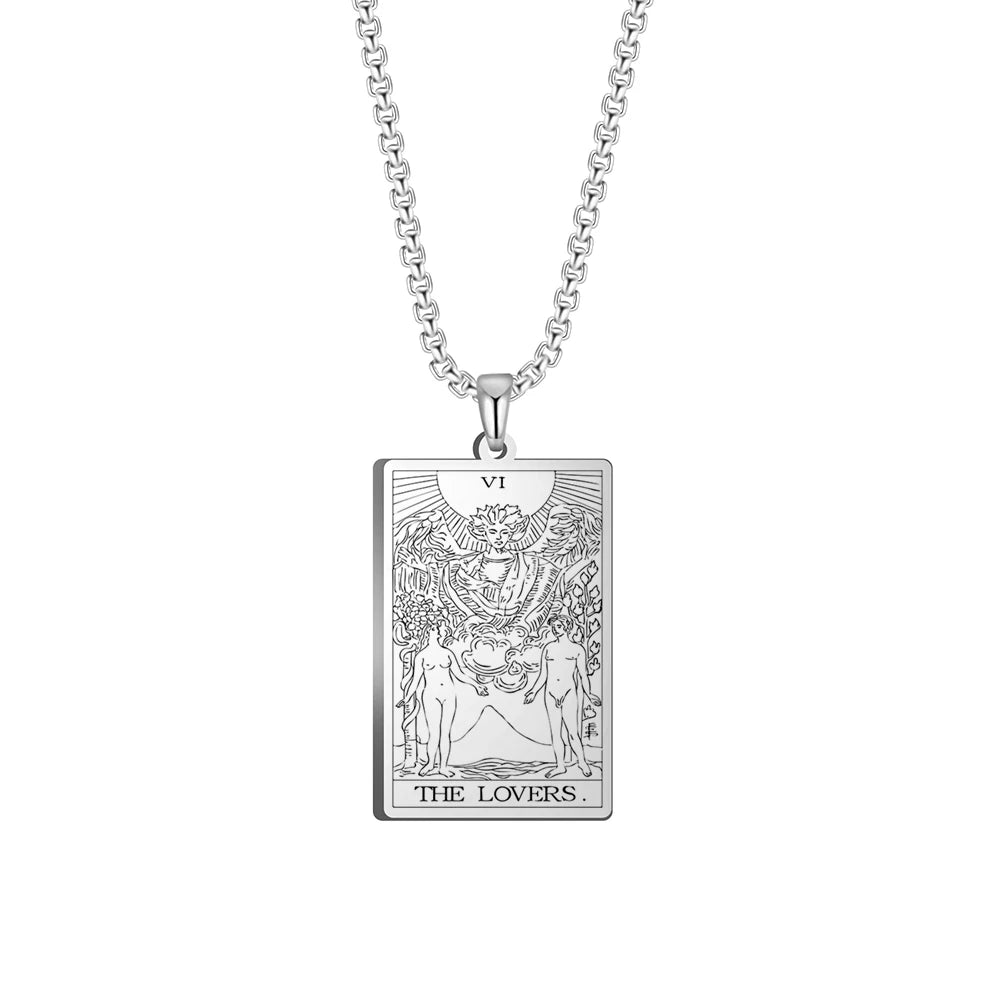 Dawapara The Major Arcana Tarot Cards Vintage Amulet Pendant Necklaces Box Chain Men Jewelry Stainless Steel Golden