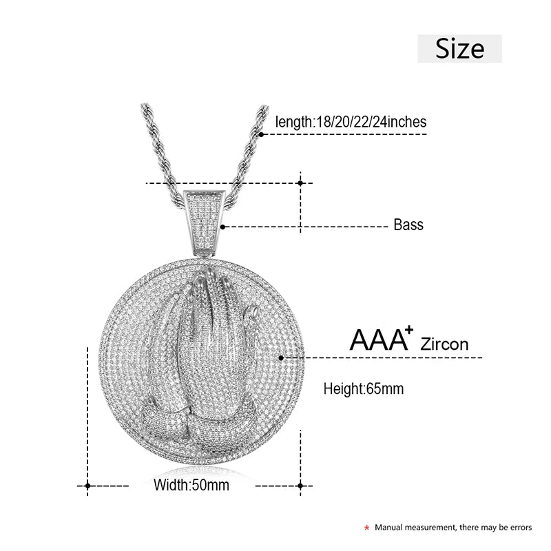 Trendy Round Zircon Copper Pendant Necklace for Men Fine Hip Hop Jewelry Pendant with Rope Chains