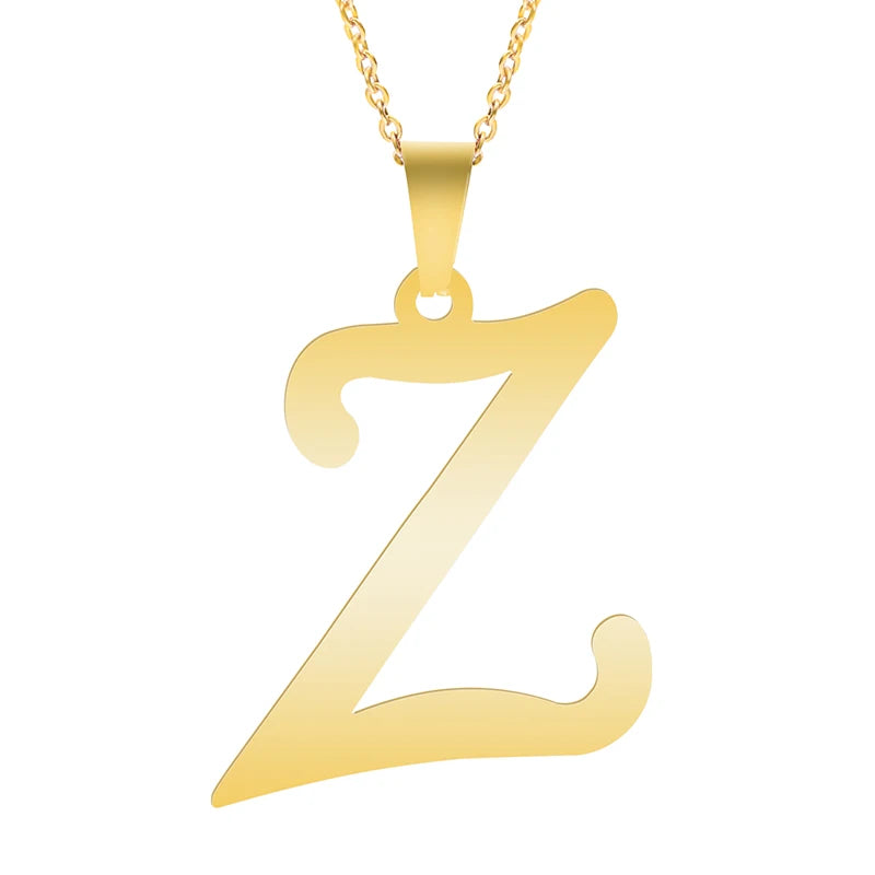 Initial 26 Letters Pendant Stainless Steel Necklaces For Women Men Accessories English Alphabet Necklace Fashion