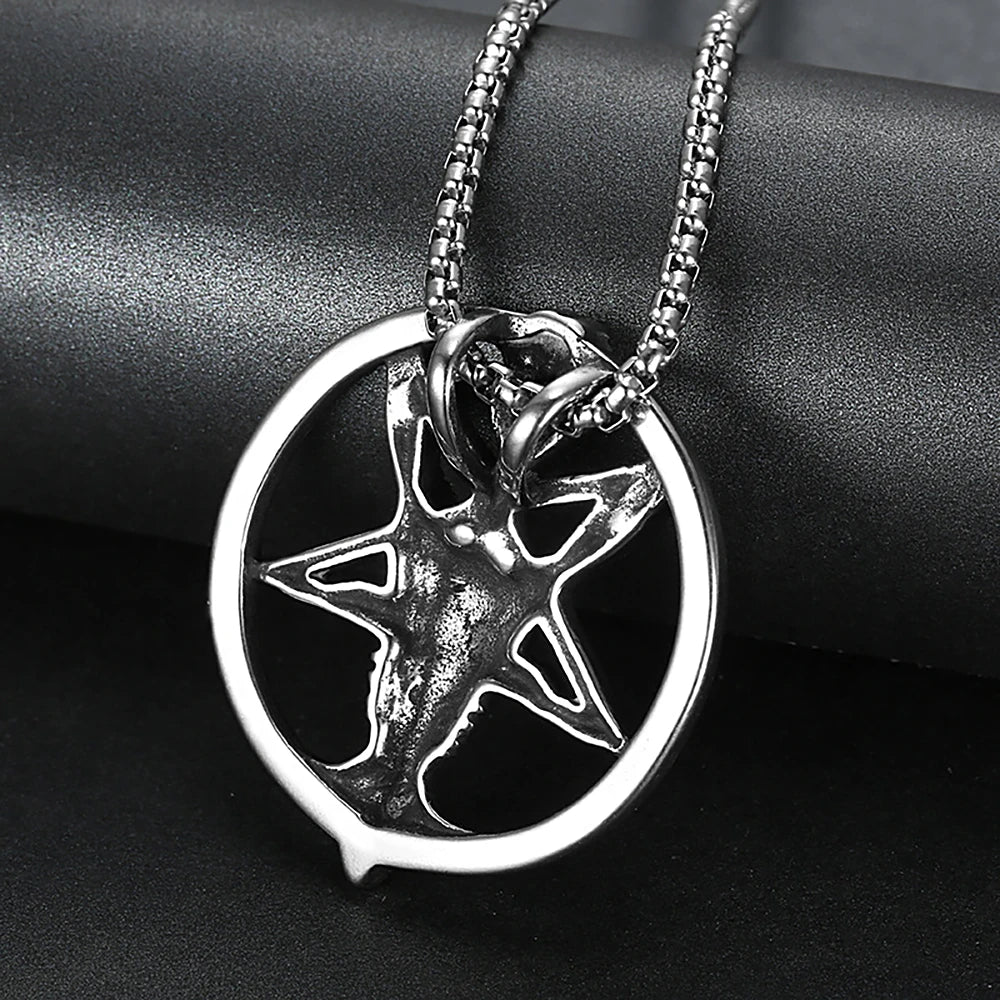 Gothic Vintage Pentagram Satanic Sheep Pendant Necklace For Men Punk Stainless Steel Biker Animal Necklaces Amulet