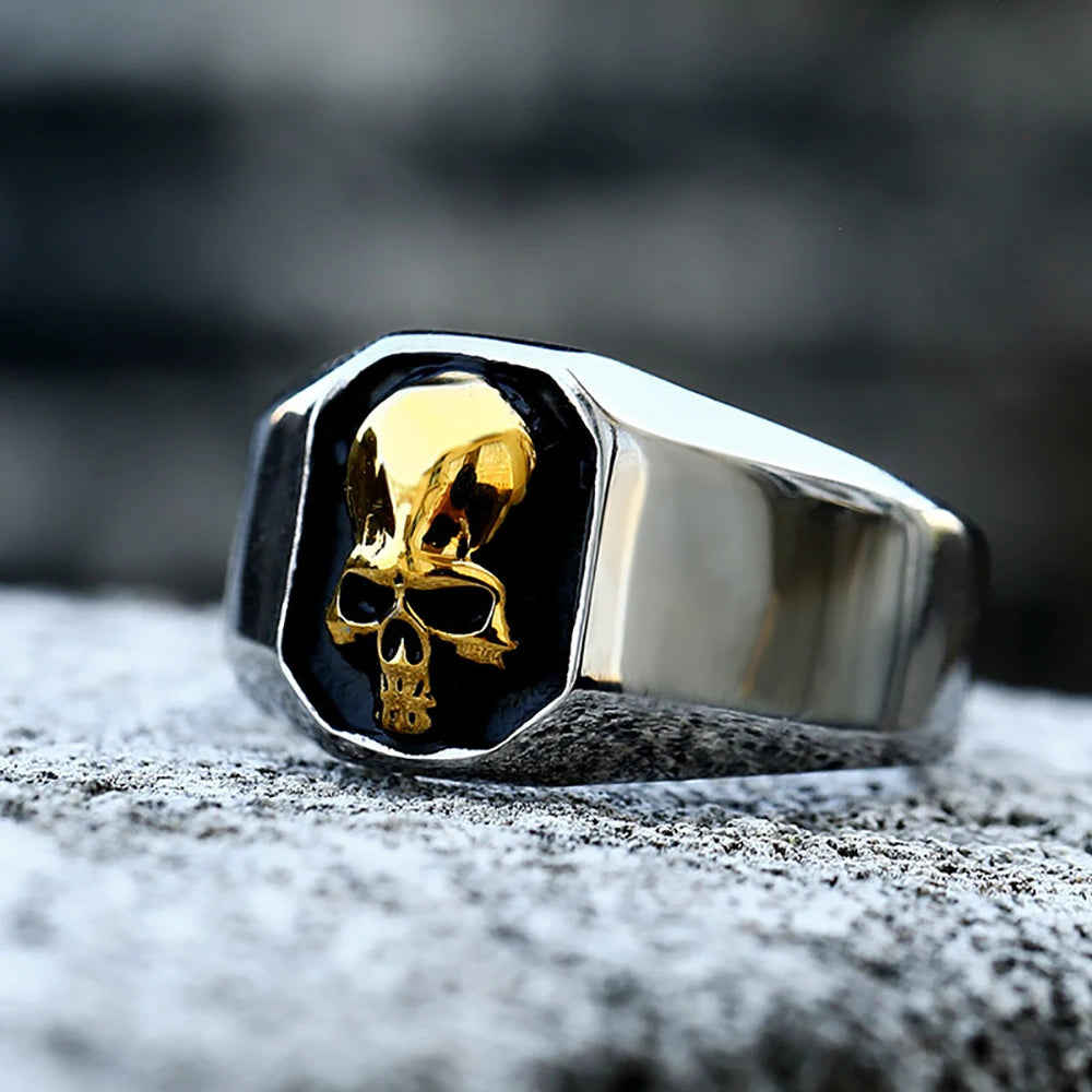 Black Iron Cross Pattern Ring — Stainless Steel