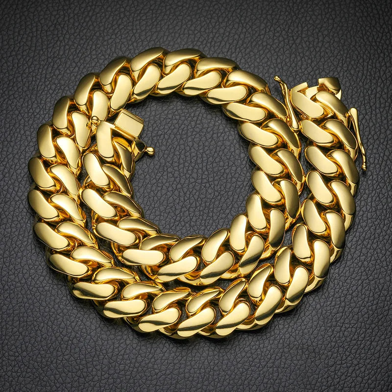 Luxury 24K 9999 Pure Gold real gold Men's 10MM 12mm width smooth large Cuban chain butterfly buckle necklace