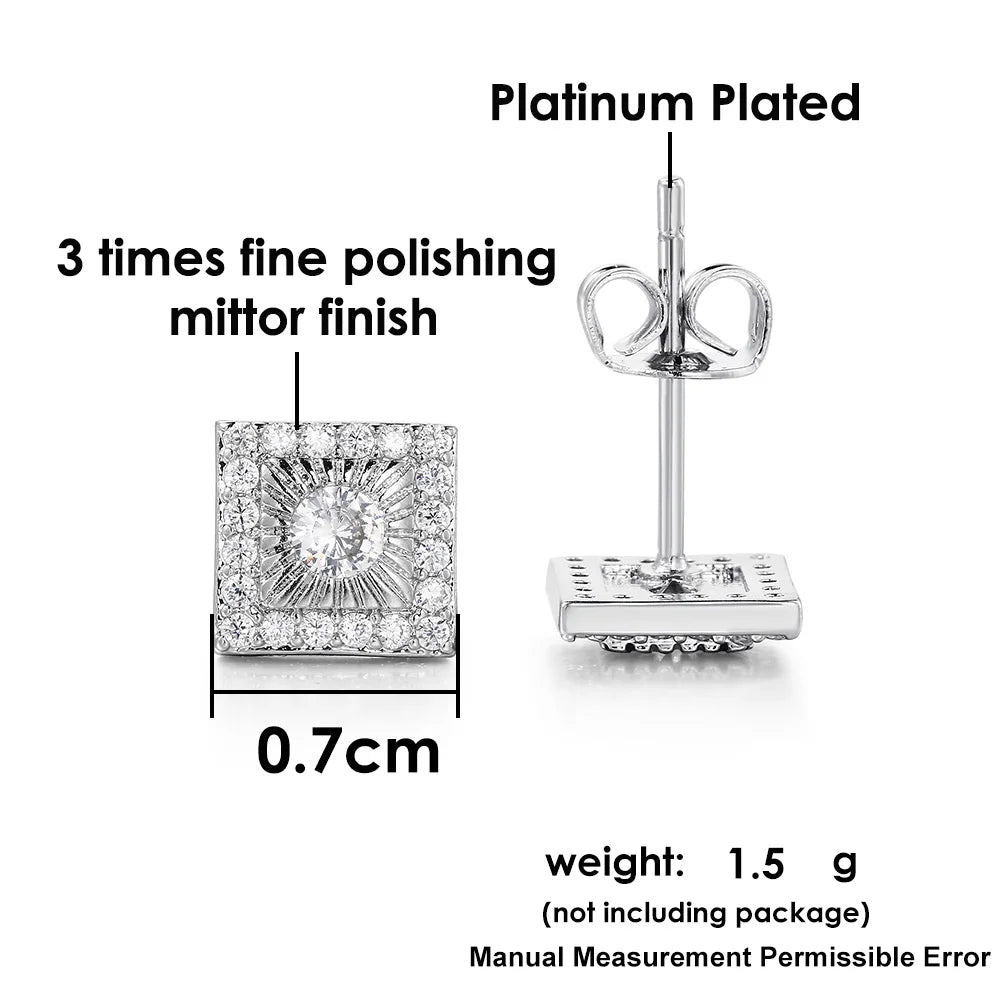Silver Iced Out Square Stud Earrings CZ