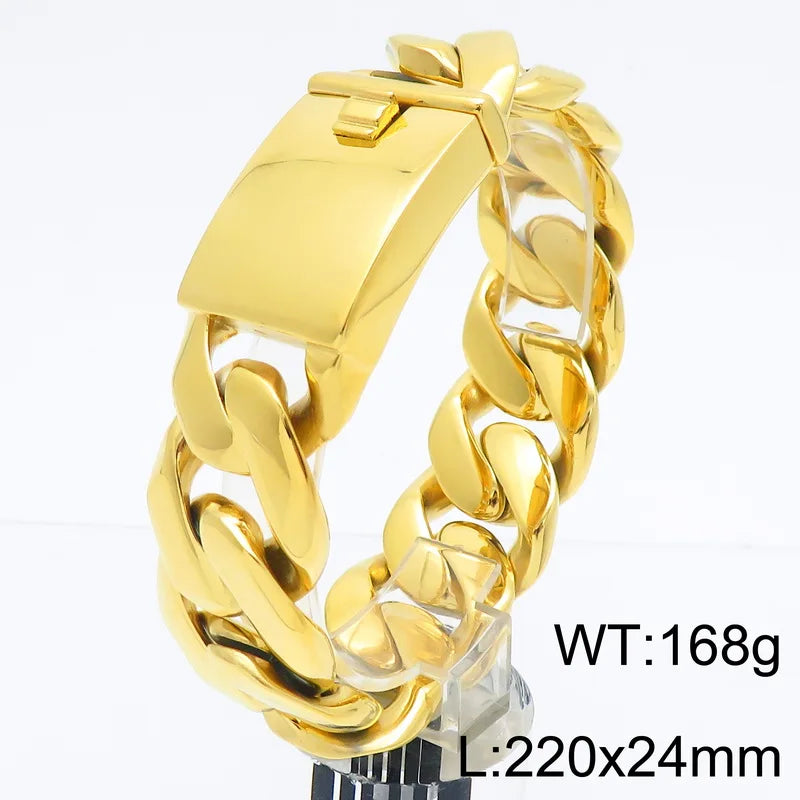 Classic 24MM Width Curb Cuban Link Chain Men Bracelet for Man Matte Brushed Stainless Steel Men's Bracelets Massive