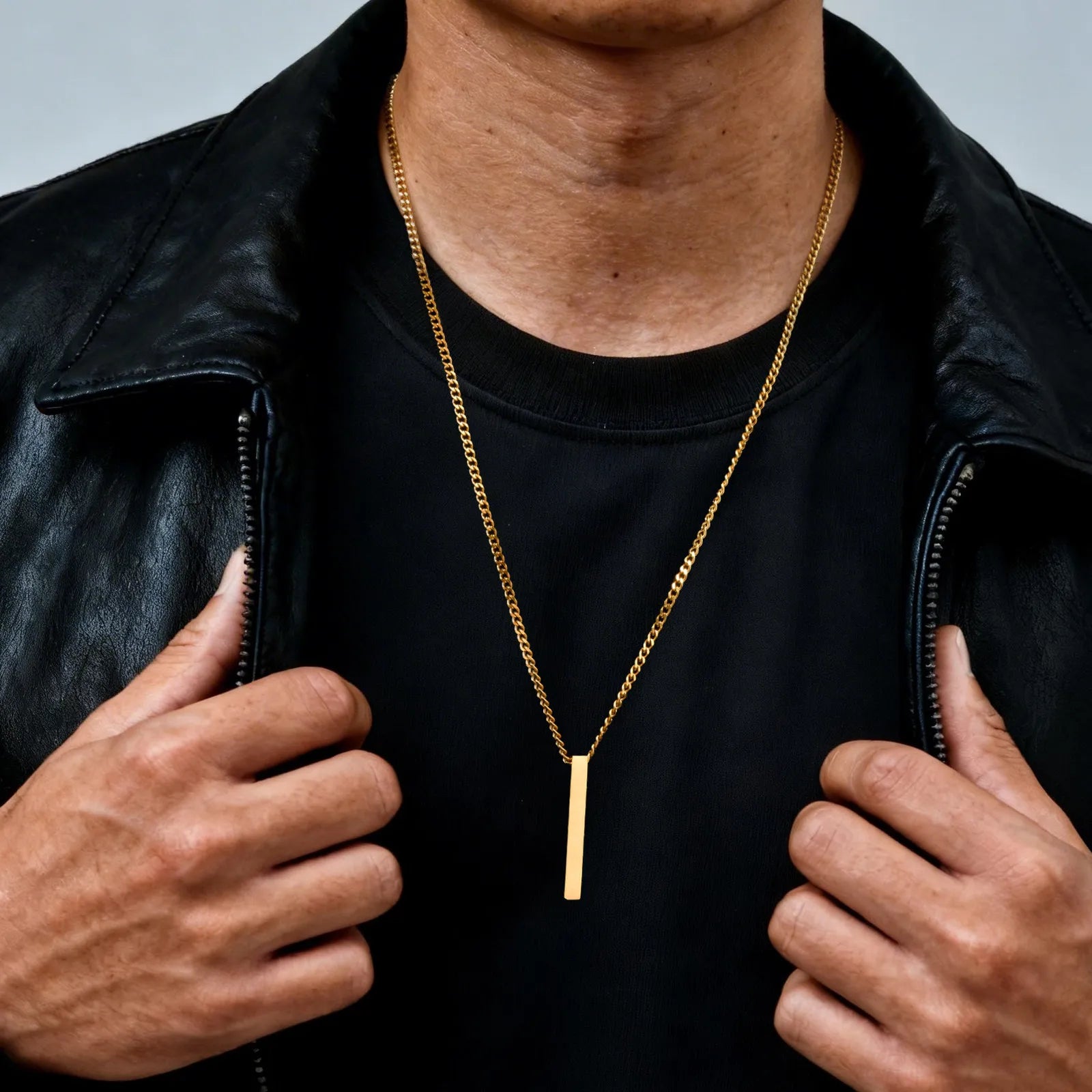 Hiphop Vertical Necklace for Men Boys,Stainless Steel Long Bar Pendant,Classic Punk Jewelry Gift