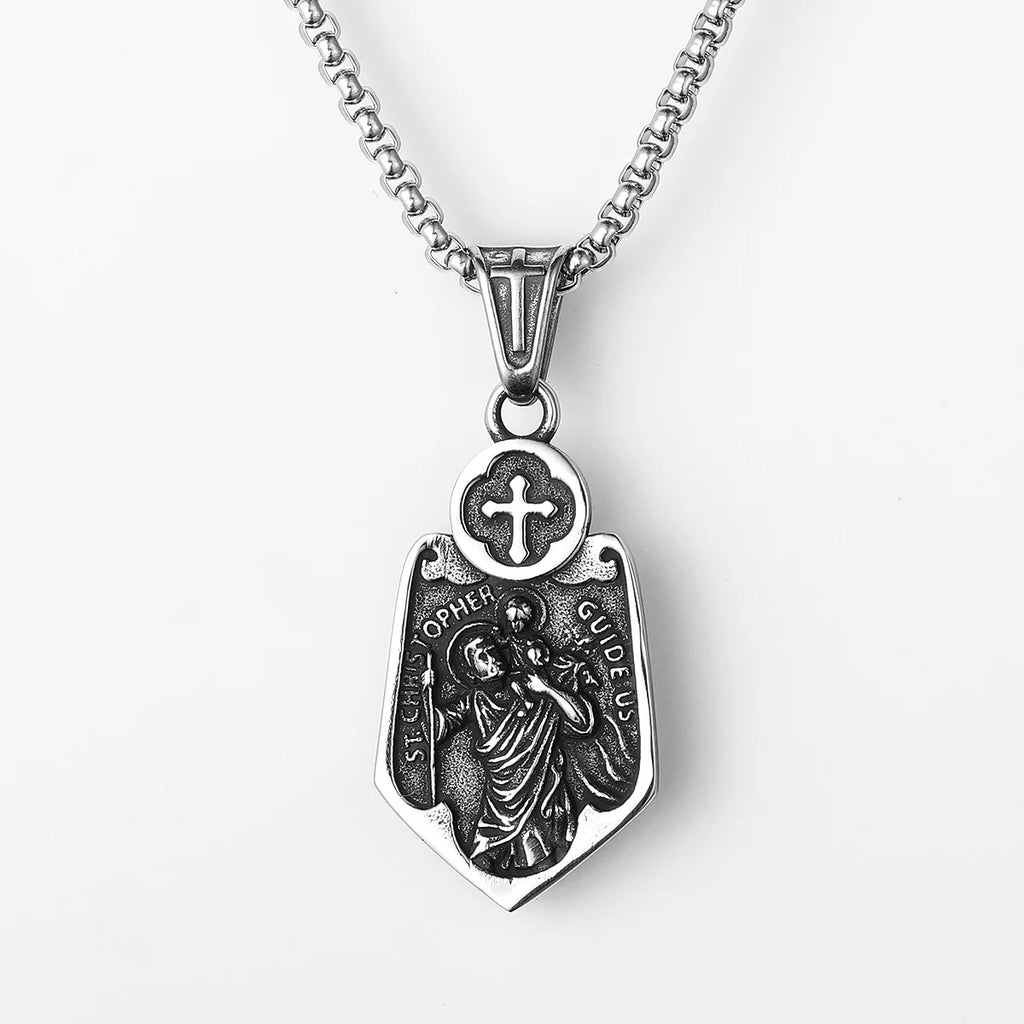 Cross Shield Pendant — Stainless Steel