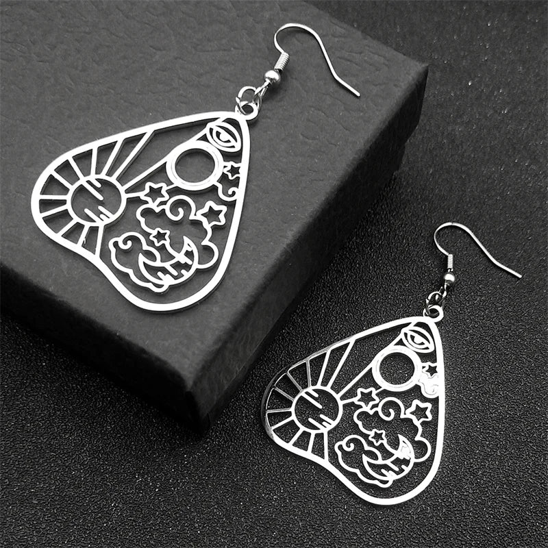 Heart Evil Eye Silver Earrings Gothic Sun Moon