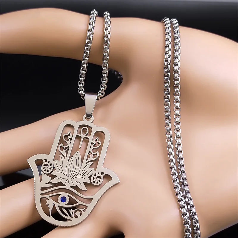Hamsa Ankh Eye of Horus Pendant Necklace