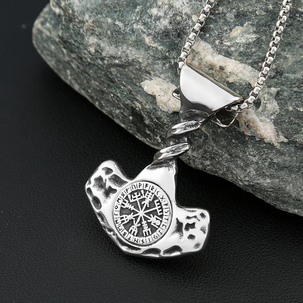 Compass Thor Hammer Steel Pendant Vintage Nordic