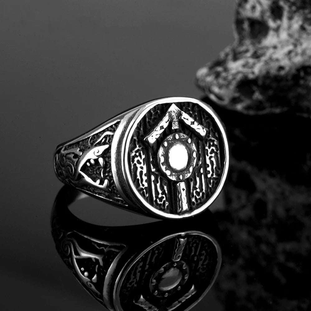 Vintage Viking Rings for Men Stainless Steel Nordic Warrior Shield Viking Rune Ring Fashion Amulet Jewelry Gift