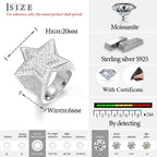TUHE Unisex Hip Hop Men Moissanite Rings S925 Silver Jewelry For Men Star Ring Hip Hop Jewelry Gift