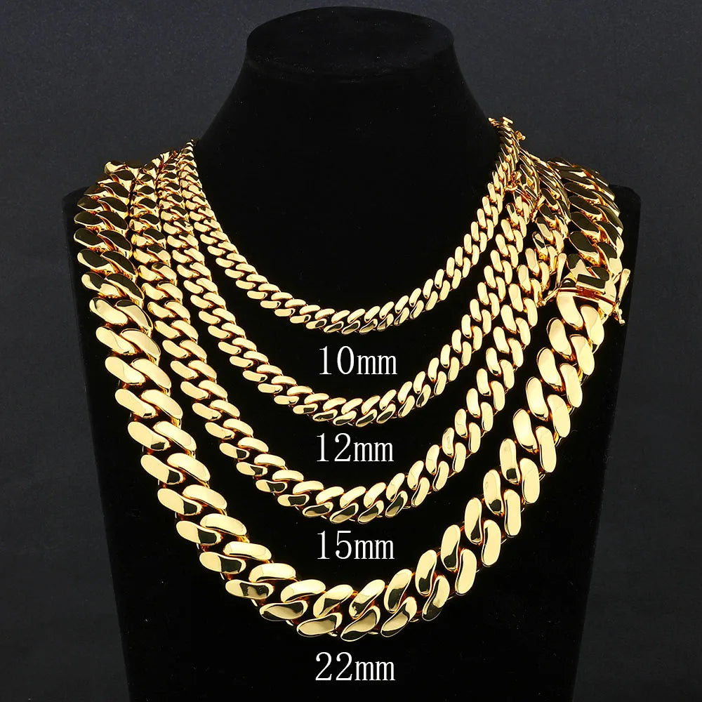 Gold Cuban Chain Necklace 10MM Smooth 18K