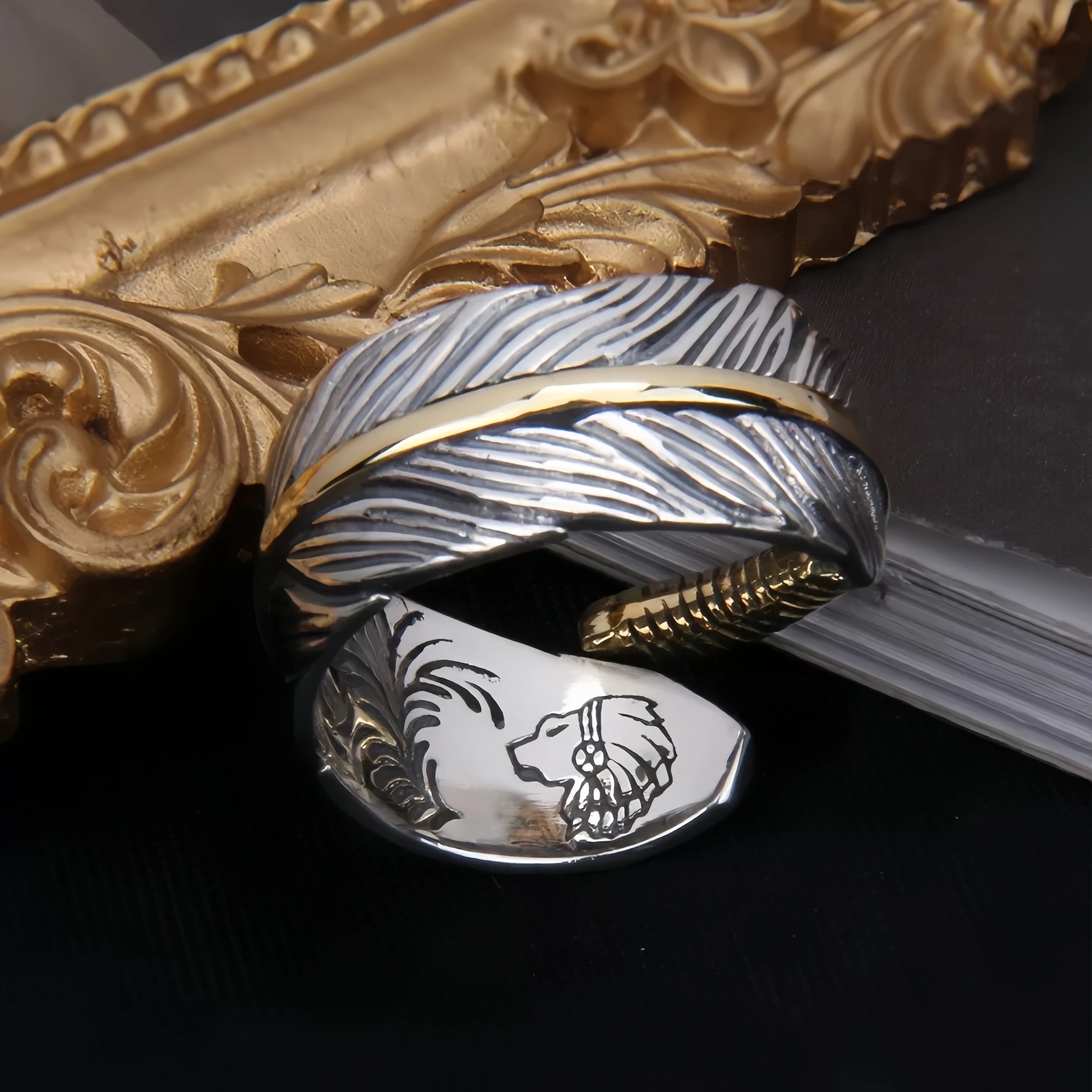 Golden Feather Open Ring — Copper
