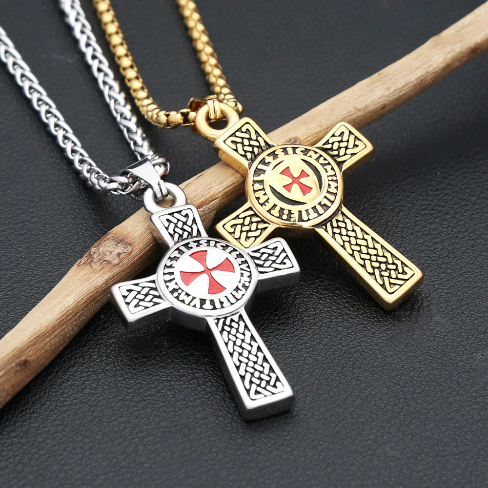 Classic Fashion Iron Cross Shield Pendant Necklace For Men Women Stainless Steel Templar Knight Cross Necklaces Amulet Jewelry