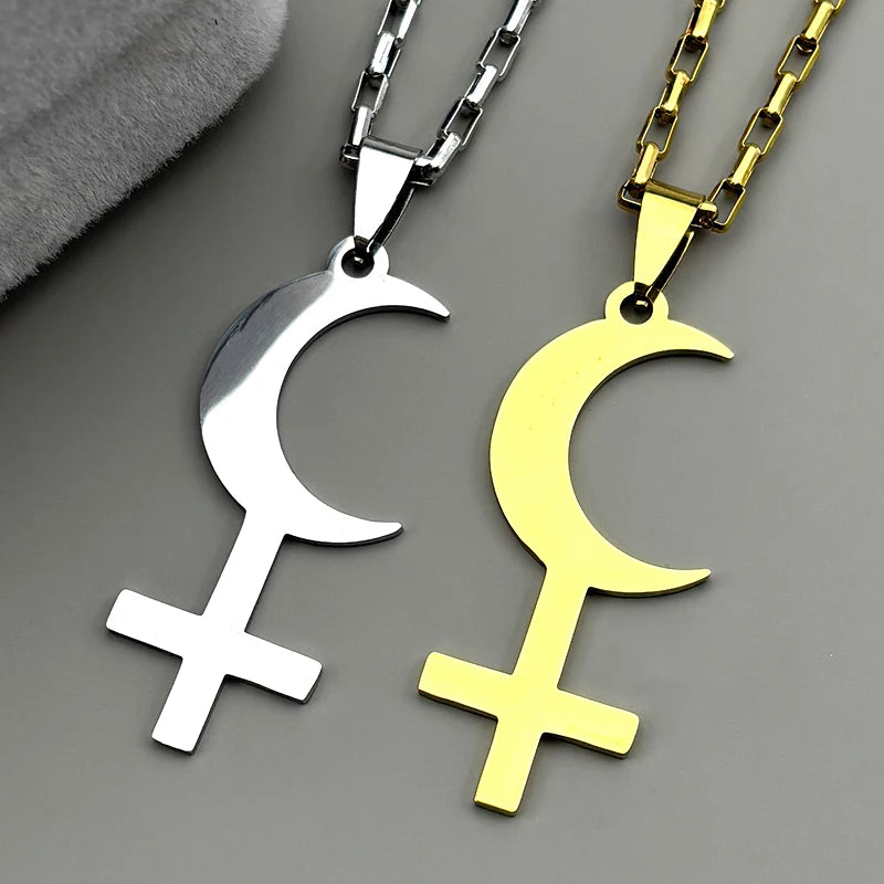 Lilith Moon Cross Pendant — Stainless