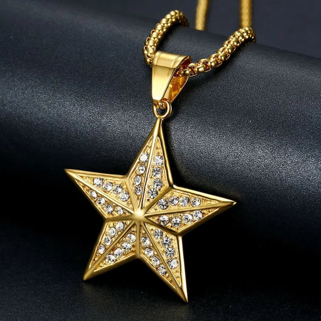 Gold Pentagram Star Pendant Necklace — Stainless Steel