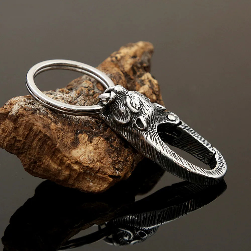 Punk Sabertooth Tiger Carabiner Stainless Steel Keychain 3D Animal Smilodon Waist Belt Clip Unisex Fashion Jewerly Accessories