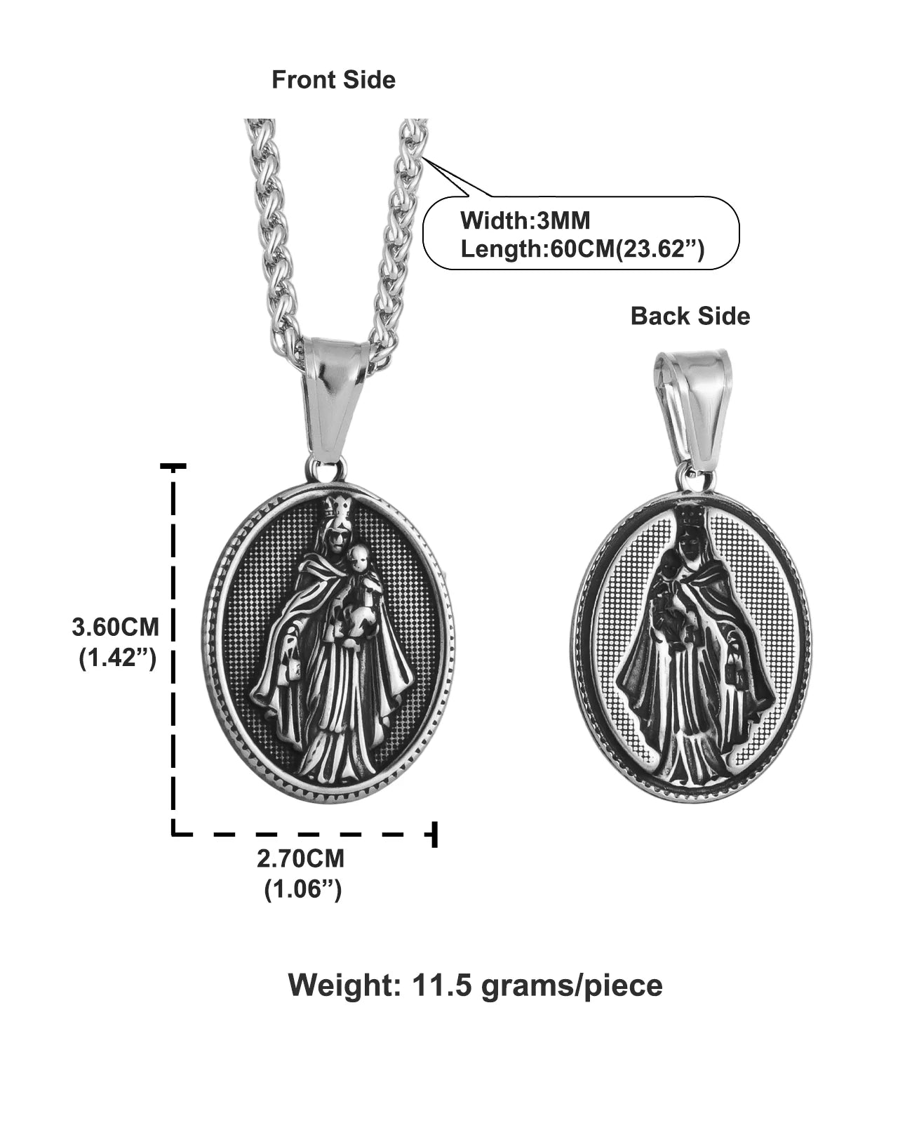 Virgin Mary Stainless Steel Pendant Necklace