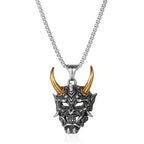 Two-Tone Horn Mask Pendant Necklace Statement