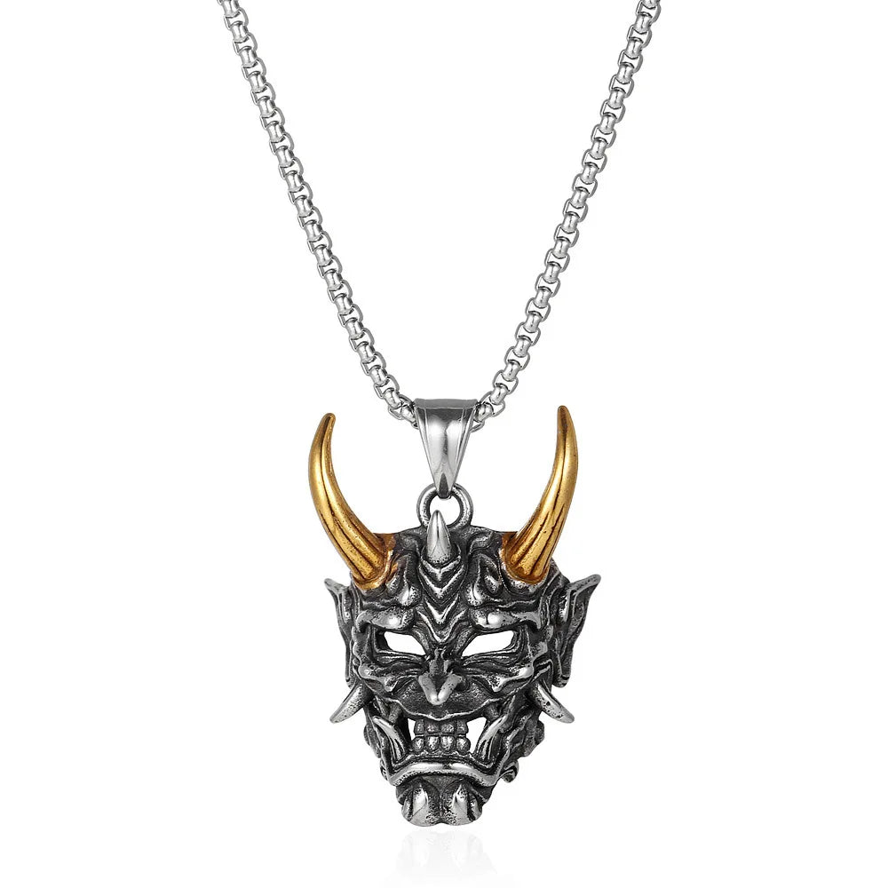 Two-Tone Horn Mask Pendant Necklace Statement