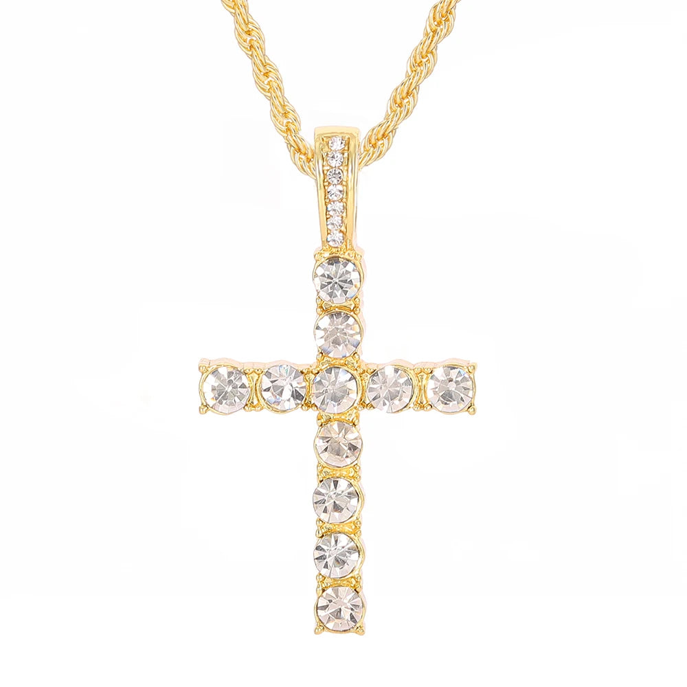Men Hip Hop Cross Pendant Necklace with 4mm Zircon Tennis Chain Iced out Bling Chain Necklaces Punk Jewelry Fashion Women Gift