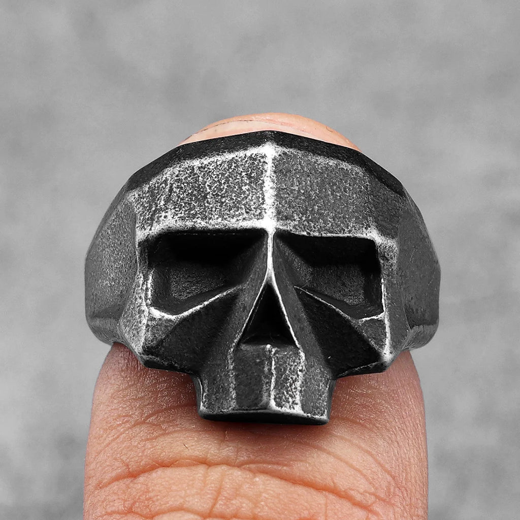 Geometric Cut Skull Ring — Stainless Steel