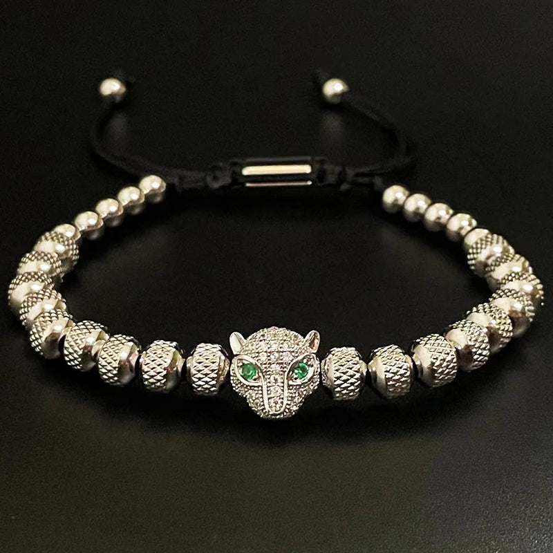Leopard Head Beaded Bracelet — Stainless Steel