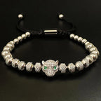 Luxury Stainless Steel Beads Beaded Leopard Head Man Bracelet For Women Hand Jewelry Couple Gift