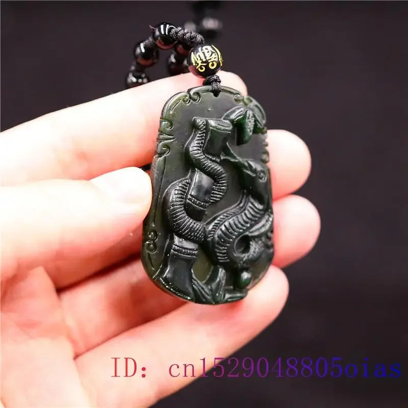 Jade Snake Pendant Necklace Chinese Jewellery Black Green Obsidian Fashion Gifts Charm Amulet Natural Carved
