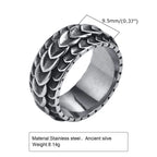 Vintage Dragon Scale Ring for Men Boys,Stainless Steel Norse Viking Dragon Spine Ring,Retro Punk Jewelry Gifts