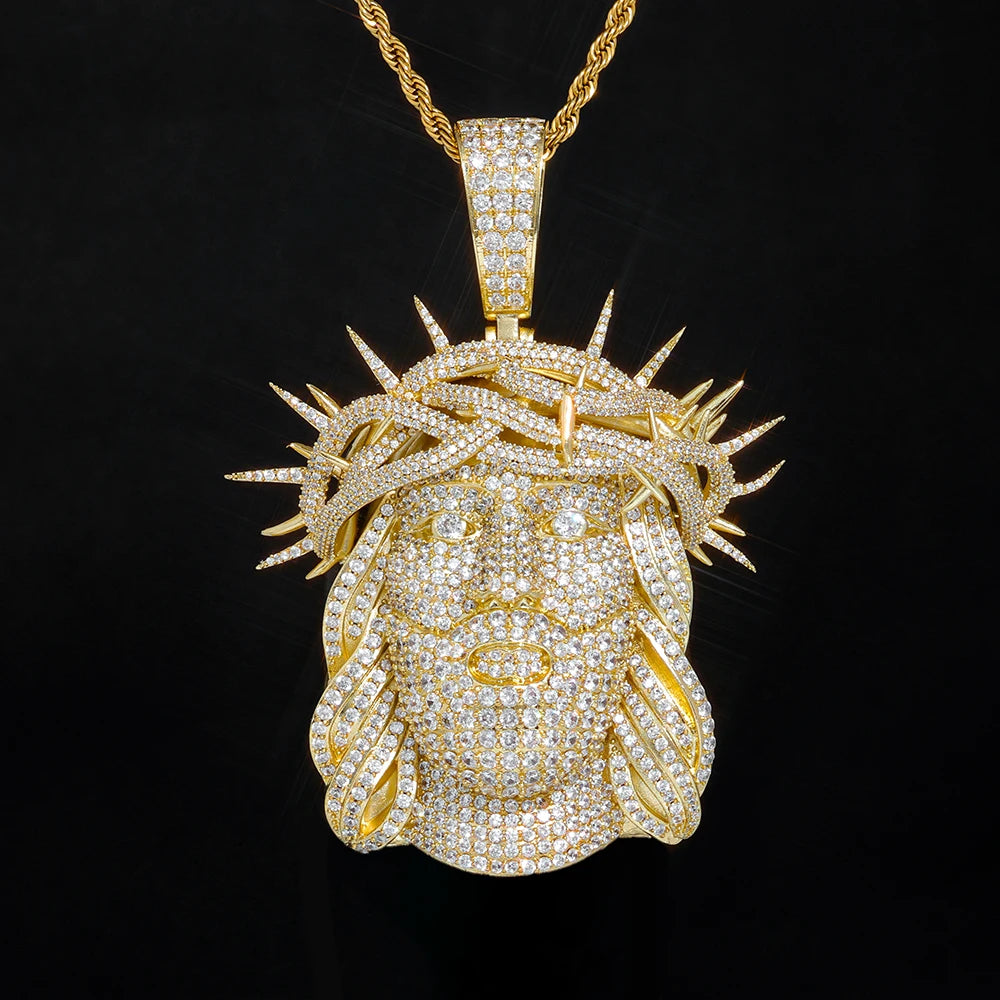 Silver Cross Jesus Pendant Necklace Iced Out