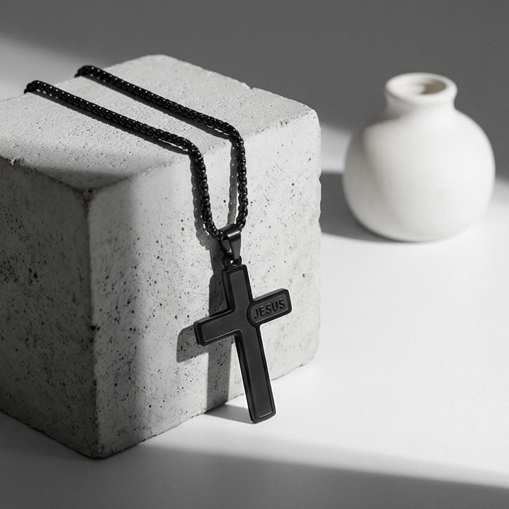 Gold Cross Jesus Pendant Necklace Titanium Steel