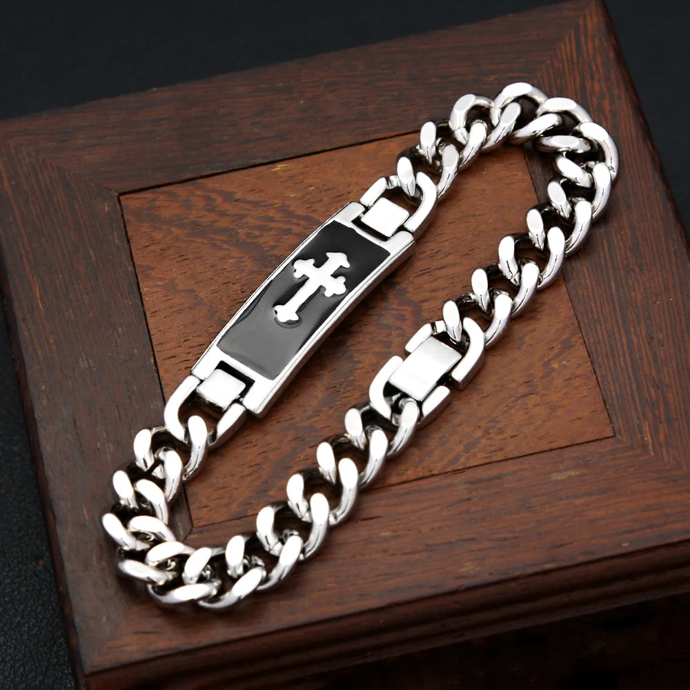 Cross Cuban Chain Bracelet — Stainless Steel
